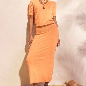 NWT Free People Isabella Sweater Skirt Set in Peach Wash